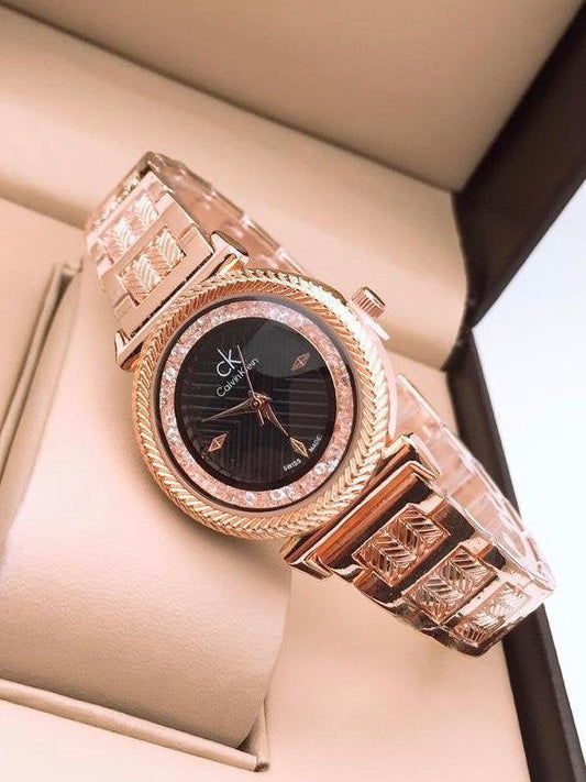 C_alvin K_lein Black Dial Diamond Stud New Metal Belt Women’s Watch