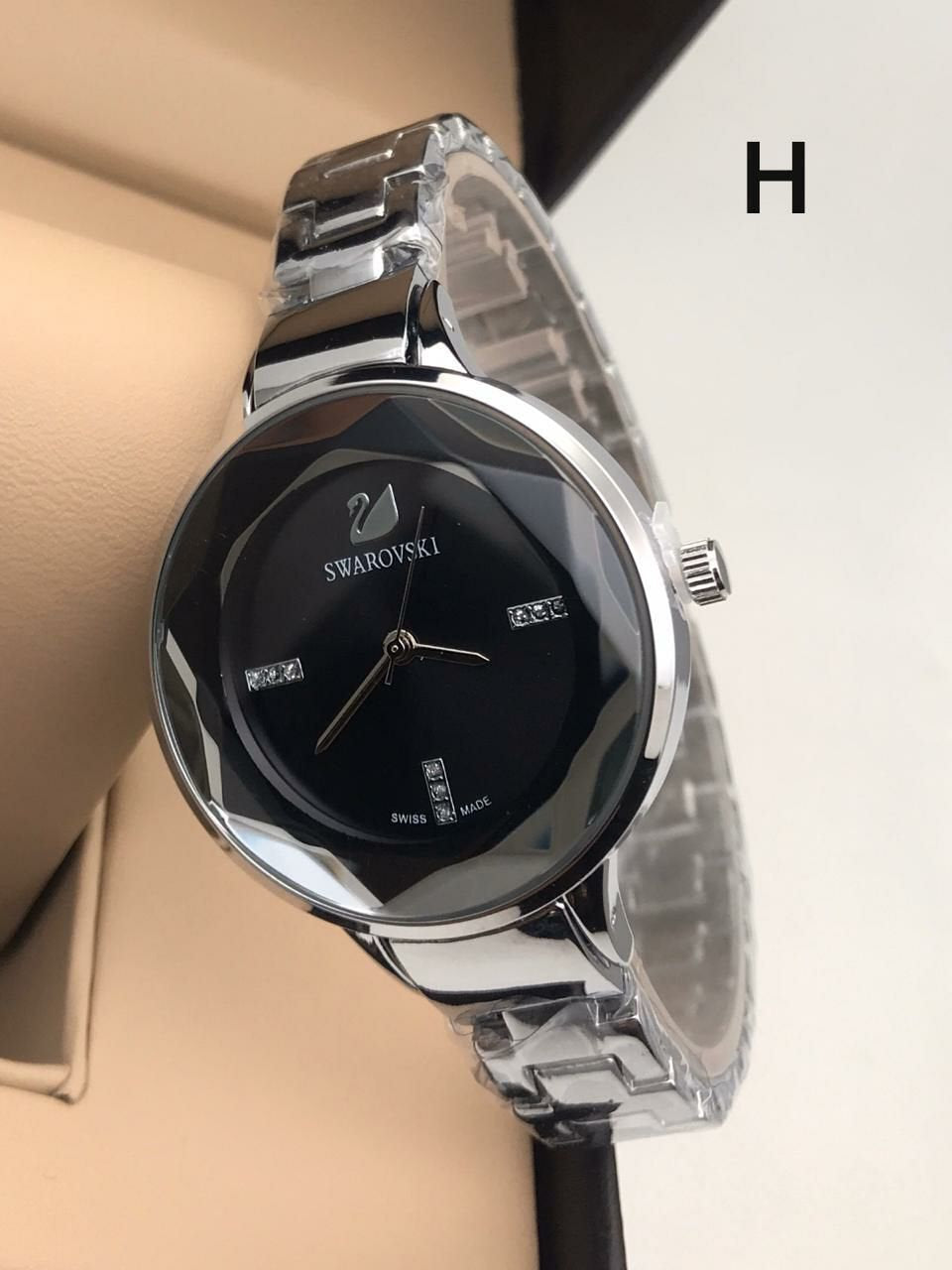 S_warovski Black Dial Silver Strap Women’s Premium Watch