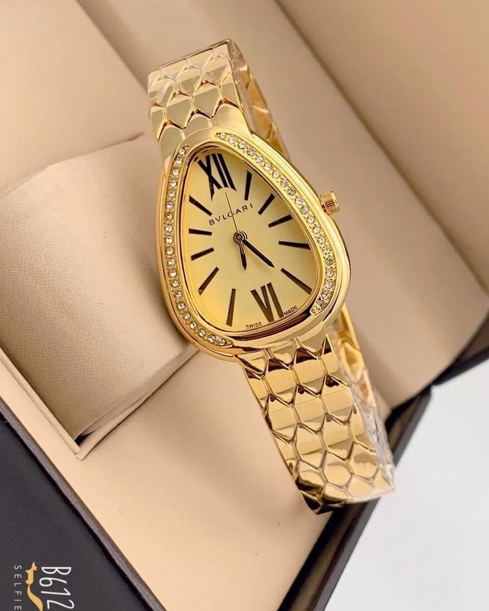 B_vlgari Full Gold Metal Strap Watch For Women