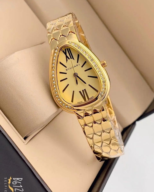 B_vlgari Full Gold Metal Strap Watch For Women
