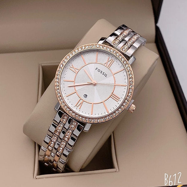 F_ossil White & Silver Dialmonds Dial Watch For Women