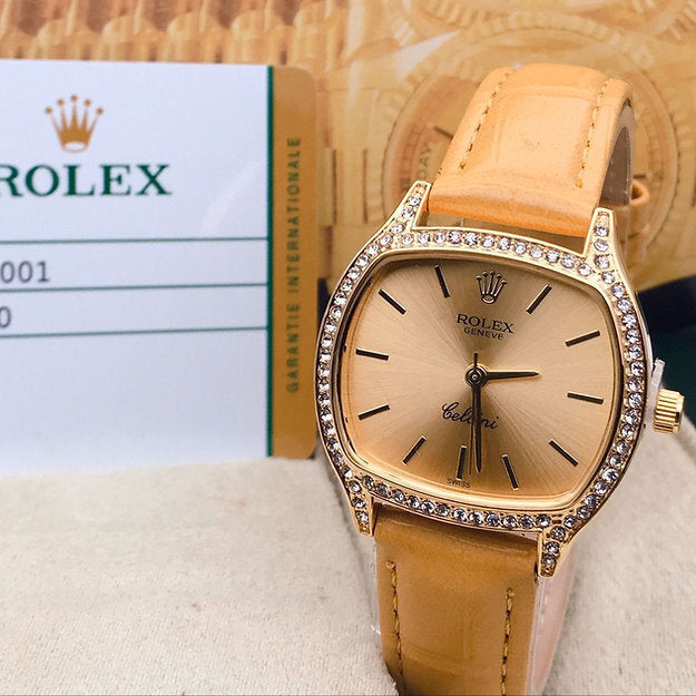 R_olex Gold Dial Watch For Women