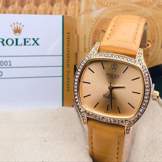 R_olex Gold Dial Watch For Women