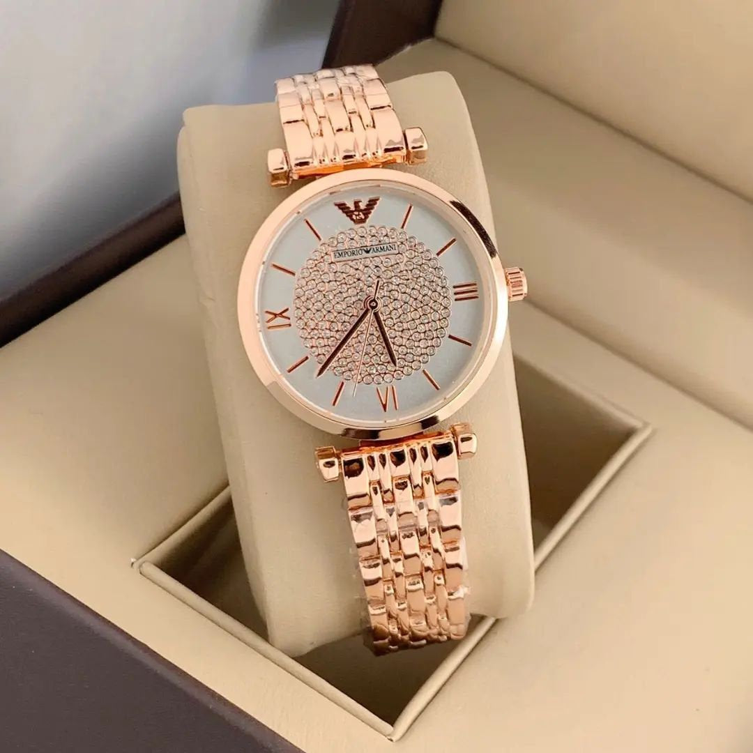 E_mporio A_rmani White Dial Diamond Studded Watch For Women