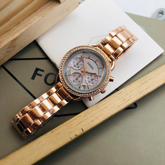 Stylish F_ossil Chronograph Metal Belt Women’s Watch