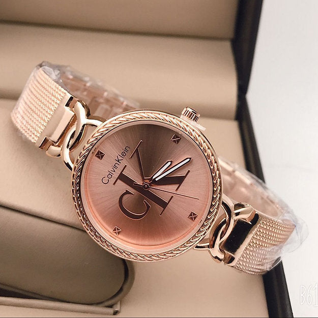C_alvin k_lein Rose Gold Dial Metal Belt Women's watch