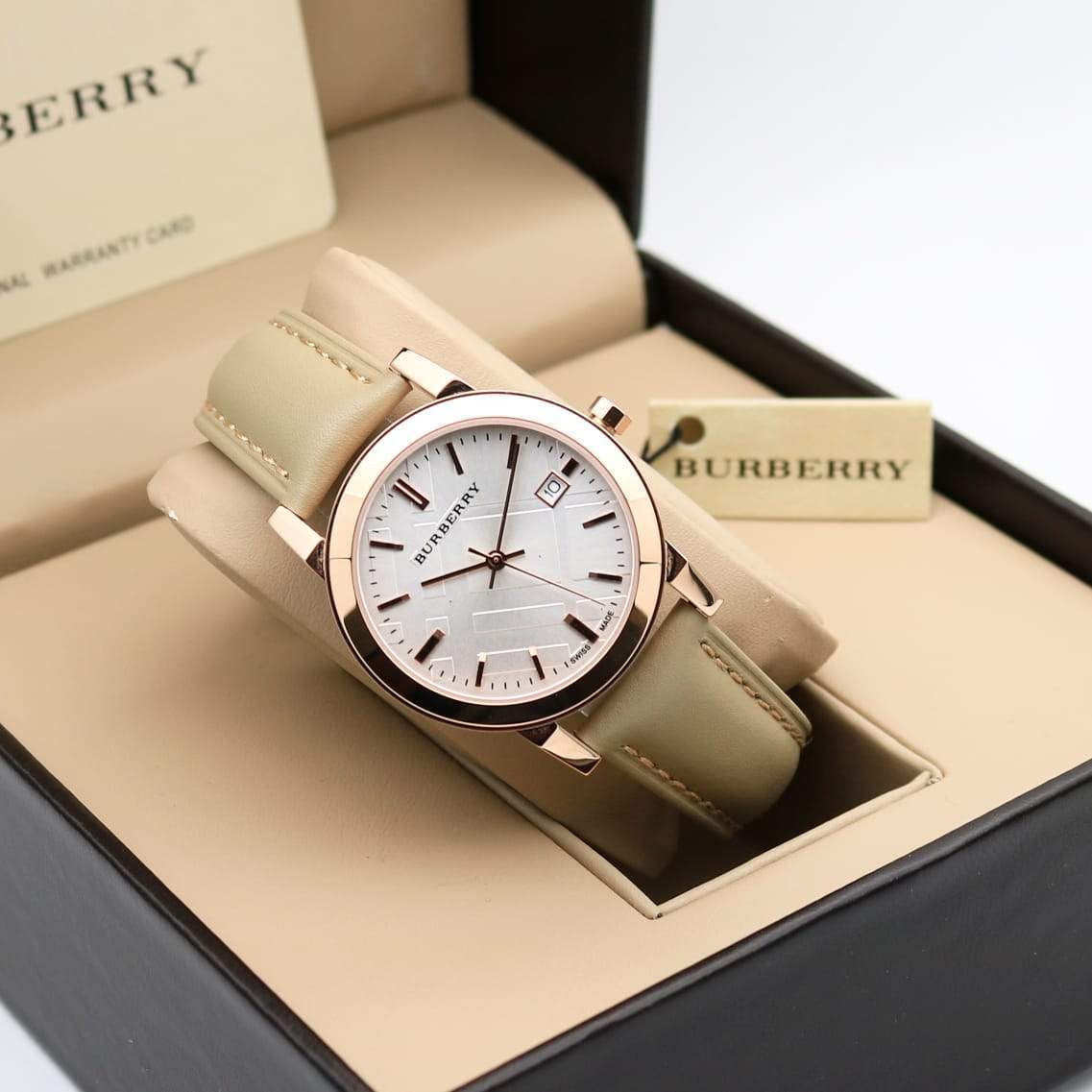 B_urberry Nude White Dial Leather Strap Women’s Watch